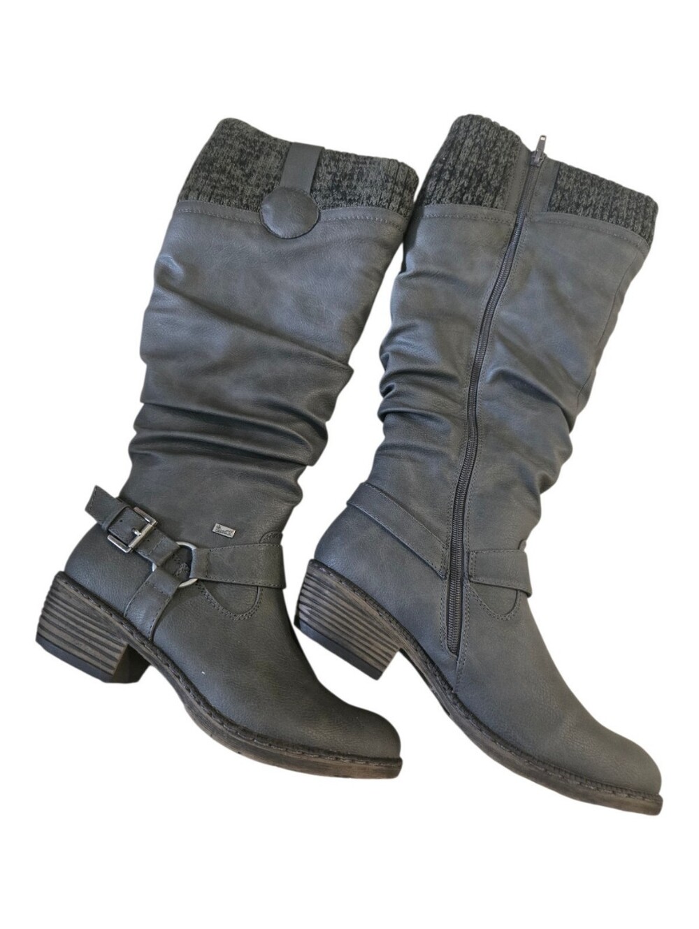 Rieker 93756- Grey Real Wool Lined Water Resistant Tall Boots Size 42 10